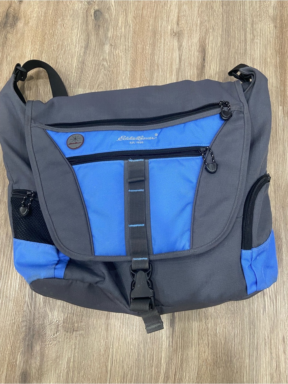 Eddie Bauer Two-Tone Blue and Gray Messenger Bag